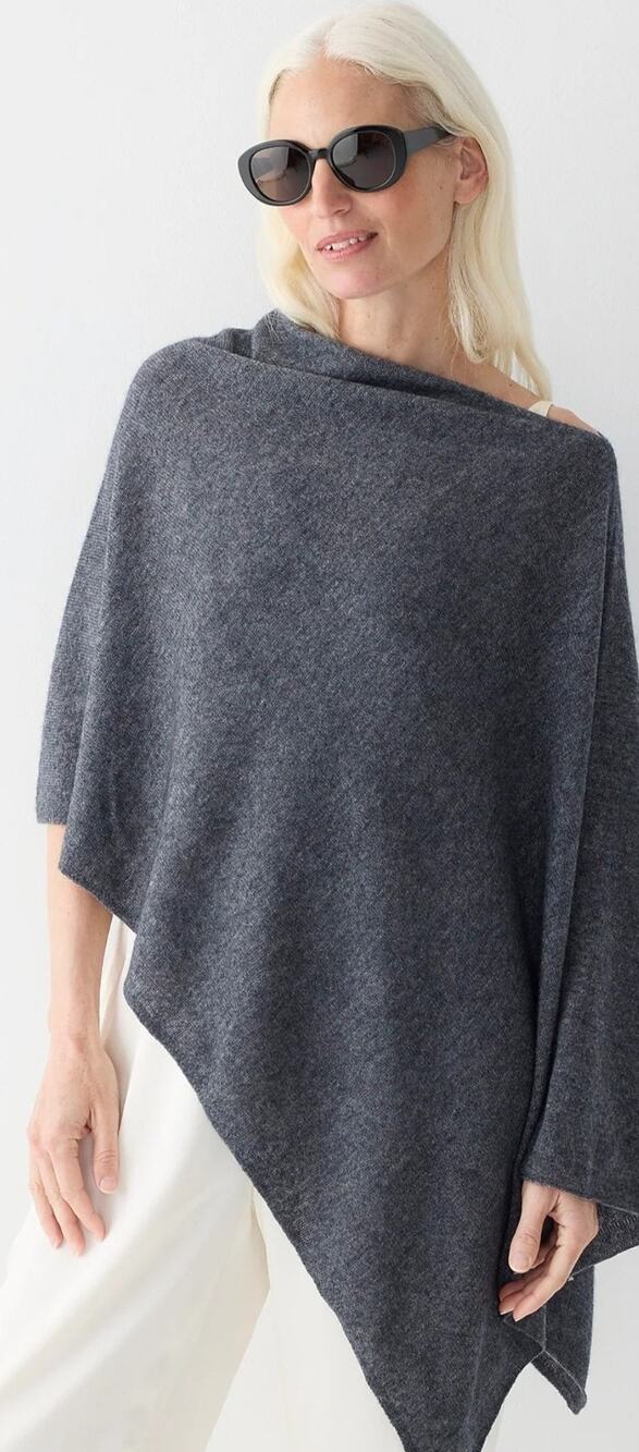 J.Crew Wool Cashmere Poncho Cape Charcoal Gray Asymmetrical Knit Wrap One Size